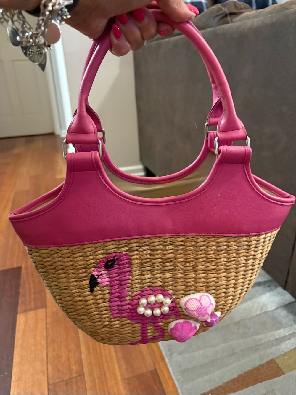 Banana Republic Woven Flamingo Pearl-Accent Tote in Hot Pink